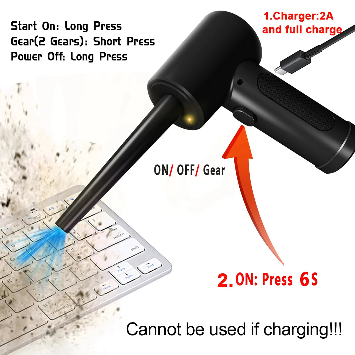Compressed Air Duster For Computer Keyboard 51000 RPM USB Charging Mini Electric Cordless PC Car Cleaner Wireless Air Blower