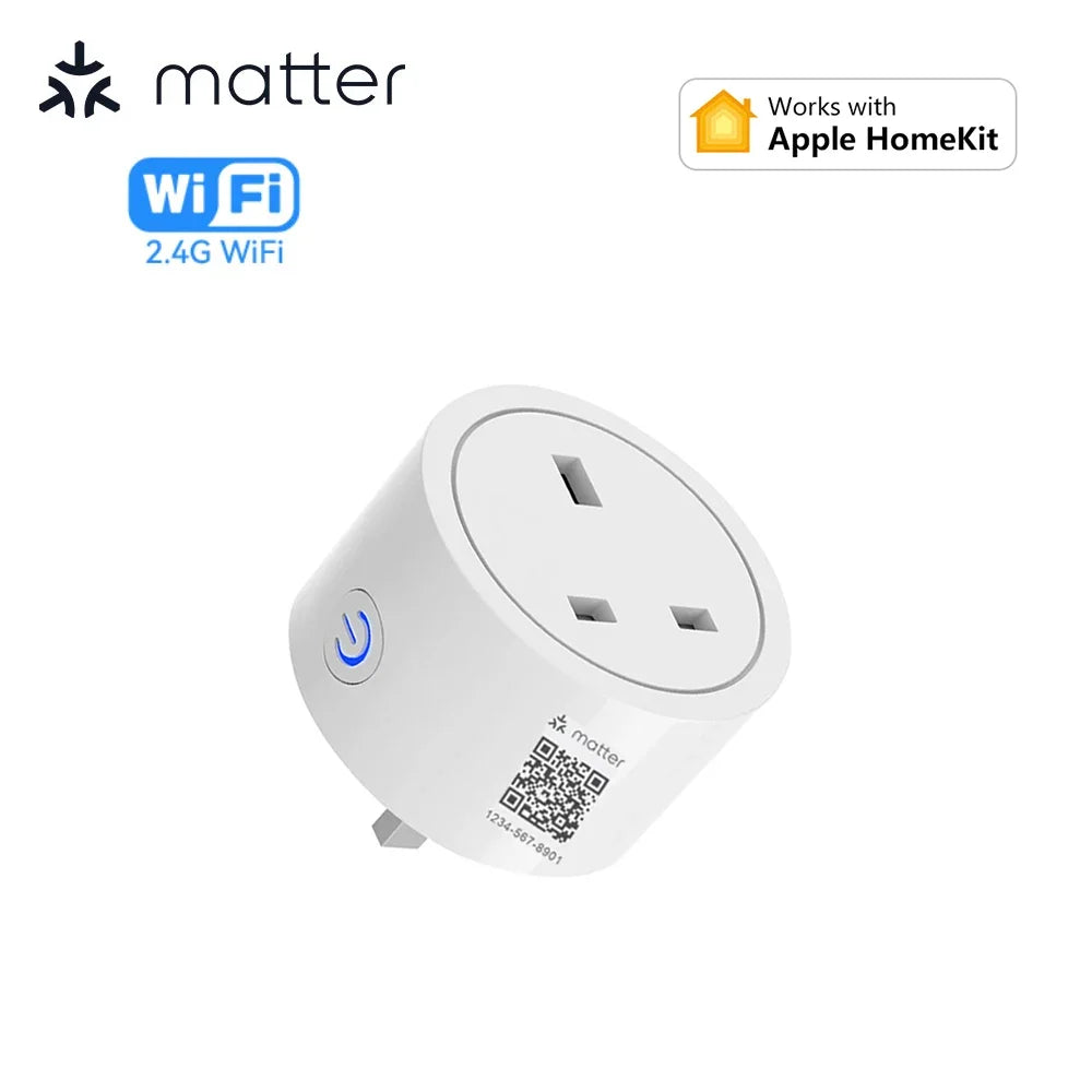 Matter Smart Socket UK WiFi Smart Plug 16A Mini Home Appliance Outlet Voice App Control Work with Alexa Google Home HomeKit Siri