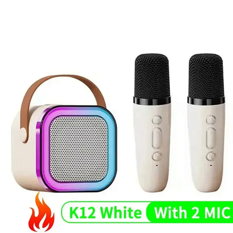 K12 Wireless Bluetooth Speaker with 2 Microphone RGB Portable Music Player Karaoke Machine for Family Singing Children's Gifts