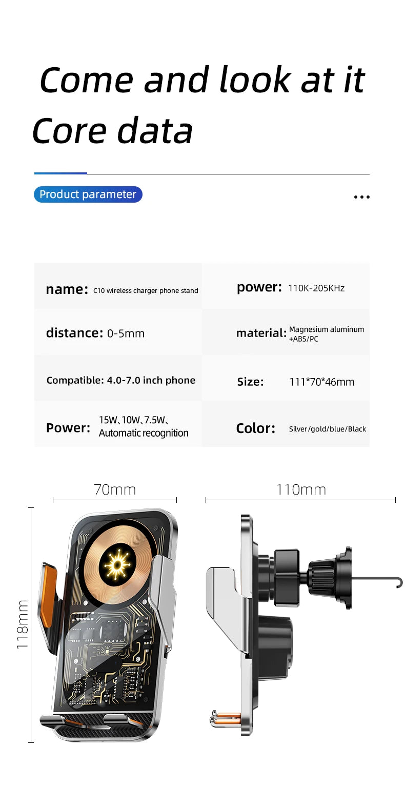 Universal Car Wireless Charging Mobile Phone Holder Air Outlet Navigation Bracket Transparent Vehicle Mount for Smartphones