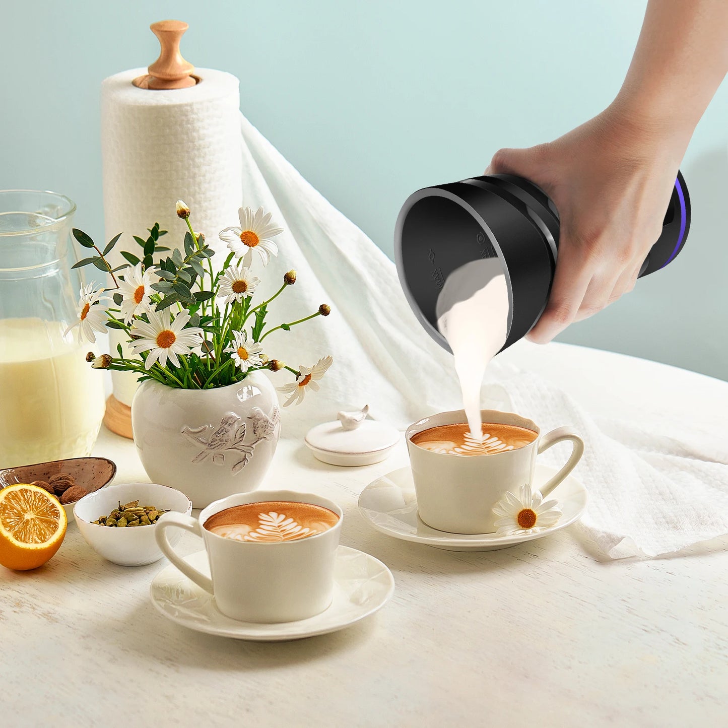 Milk Frother 4-in-1 Electric Milk Frother w/4 Modes Electric Milk Frother for Cappuccino, Latte, Mocha, Macchiato, Hot Chocolate