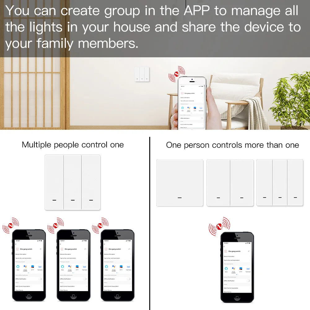 MOES Smart Light Switch Tuya ZigBee No Neutral Wire No Capacitor Needed Smart Life 2/3 Way Works with Alexa Google Home 2mqtt