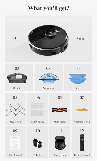 ABIR X8 Robot Vacuum Cleaner ,Laser System, Multiple Floors Maps, Zone Cleaning,Restricted Area Setting for Home Carpet Cleaning