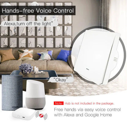 MOES Smart Light Switch Tuya ZigBee No Neutral Wire No Capacitor Needed Smart Life 2/3 Way Works with Alexa Google Home 2mqtt