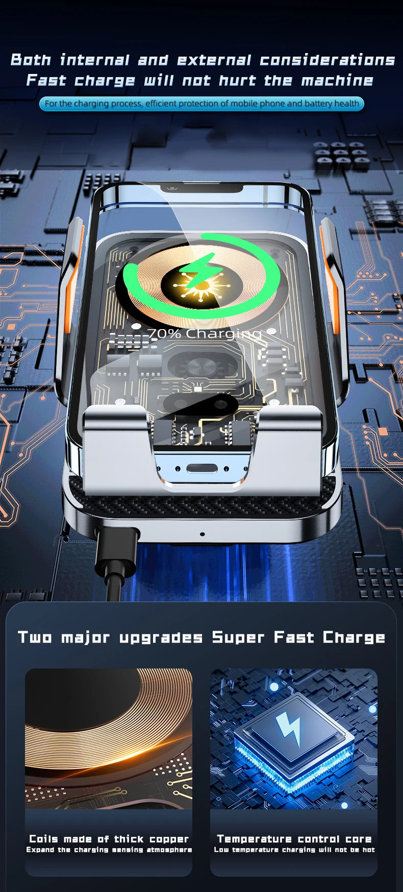 Universal Car Wireless Charging Mobile Phone Holder Air Outlet Navigation Bracket Transparent Vehicle Mount for Smartphones