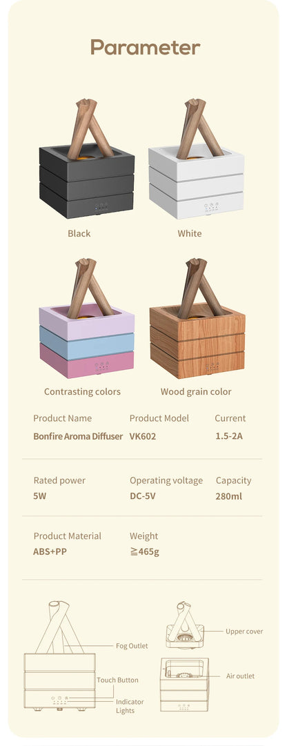 NEWSTYLE Simulated Flame Aroma Diffuser Bonfire Air Humidifier Ultrasonic Cool Mist Maker Fogger LED Essential Oil Lamp Diffuser