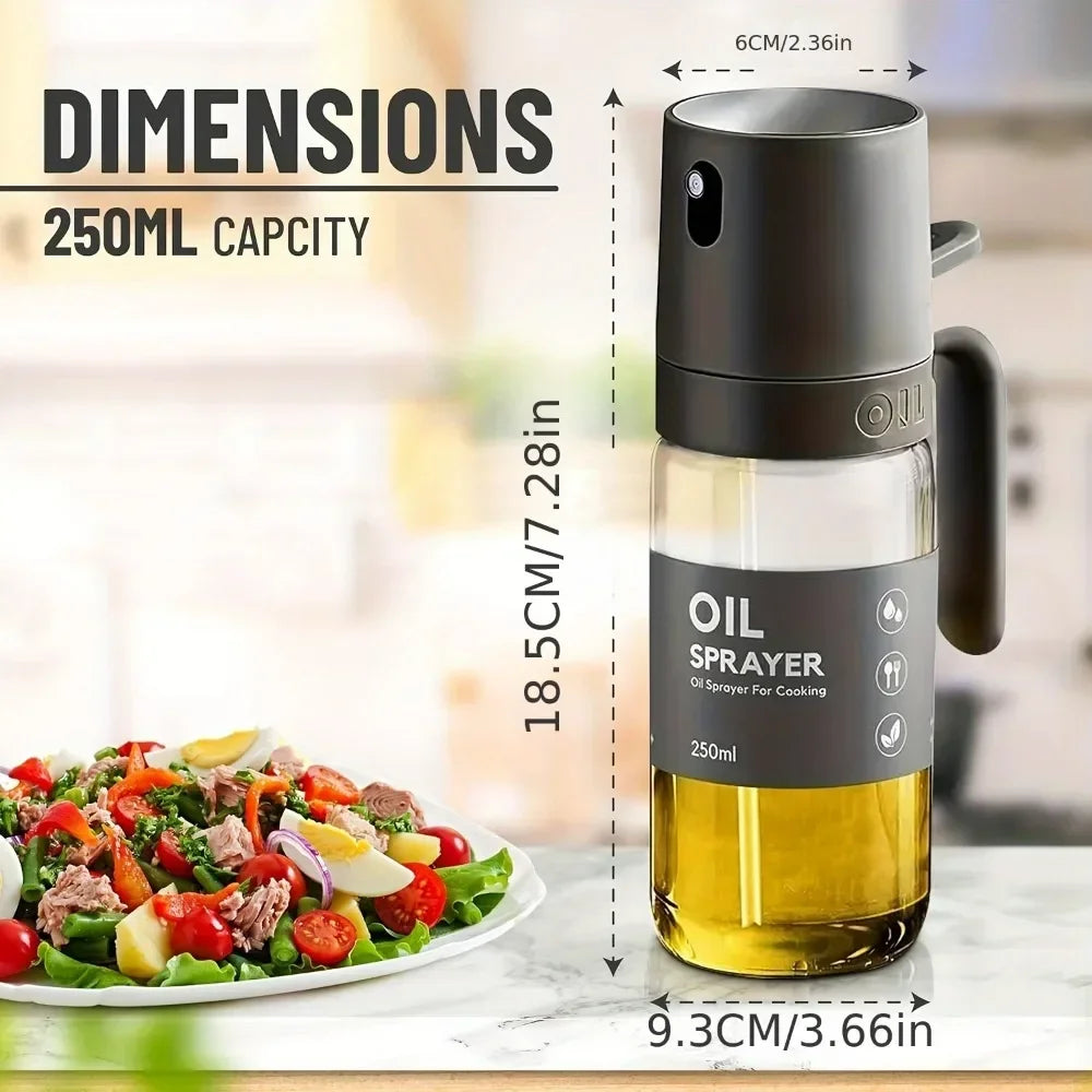 250ML Oil Sprayer High Borosilicate Glass BPA Free Cooking Oil Mister Olive Oil Sprayer for Air Fryer Salad BBQ Kitchen Gadget