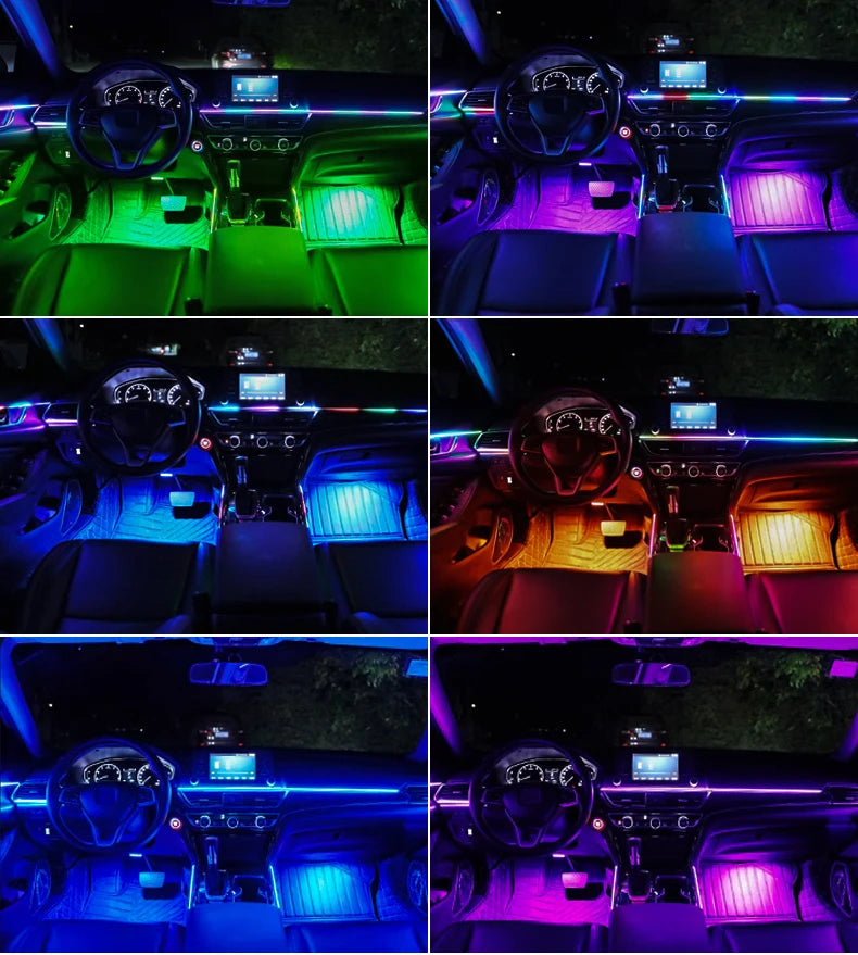 18 in 1 Dual Zone Symphony Streamer Car Ambient Light Interior LED Full Color RGB Neon Acrylic Strip Atmosphere Lighting Kit App