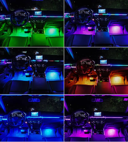 18 in 1 Dual Zone Symphony Streamer Car Ambient Light Interior LED Full Color RGB Neon Acrylic Strip Atmosphere Lighting Kit App