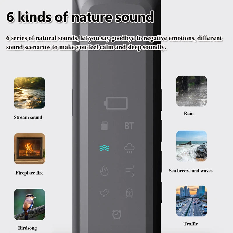 Under Pillow Bone Conduction Bluetooth Speaker White Noise Sleep Aid Soundbar with LED Display Timed Shutdown TF Card Music Play