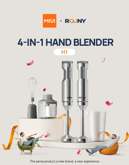 ROUNY 4-in-1 Hand Immersion Blender 1000W Powerful, Stainless Steel Stick Food Mixer,700ml Mixing Beaker,500ml Processor, Whisk