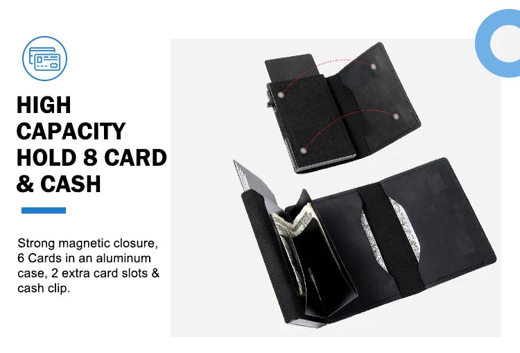 CASEKEY Men Cow Leather Smart Airtag Wallet RFID Crazy Horse Premium Leather Magnetic Closure Pop Up Credit Air Tag Card Holder