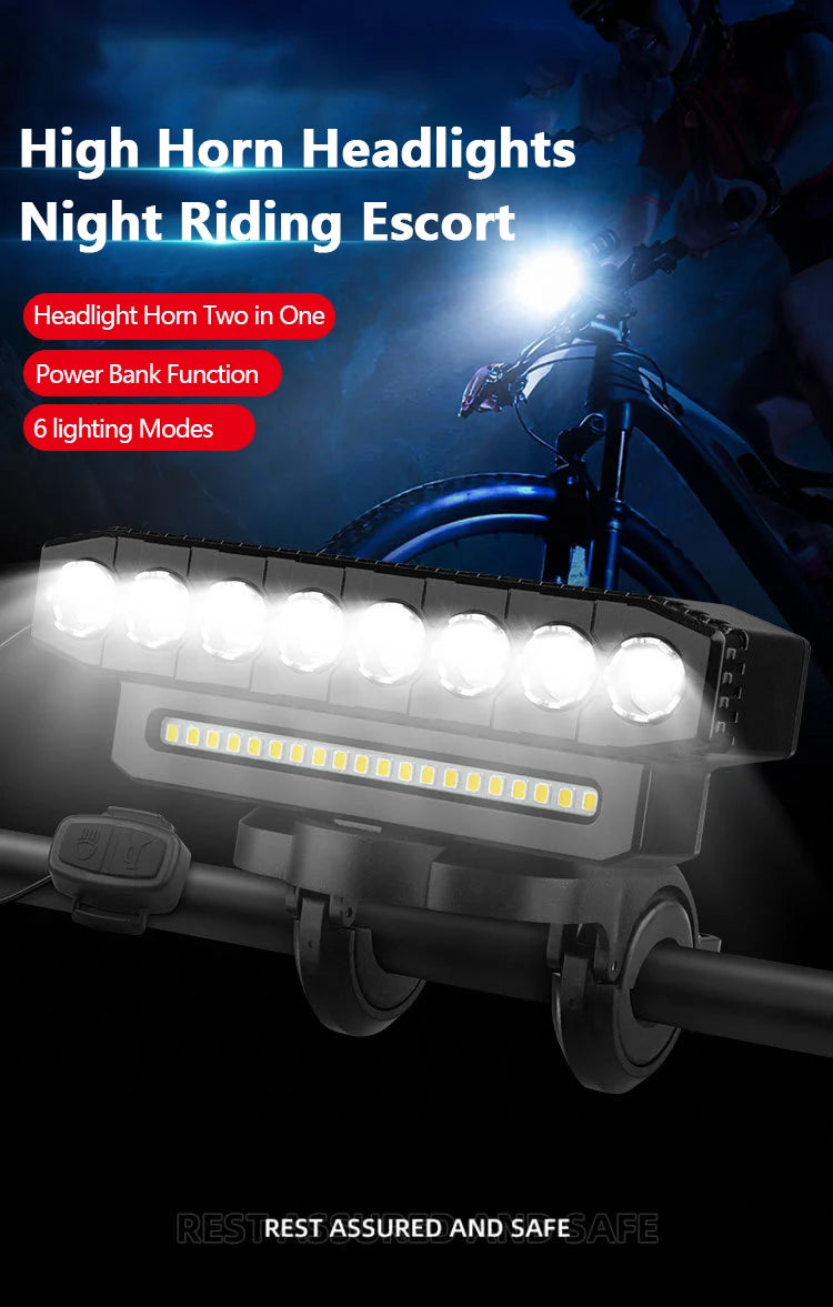 5/8 LED Bicycle Front Light USB Rechargeable 130dB Cycling Bike Horn Easy to Install 6 Modes Bicycle Bell Light