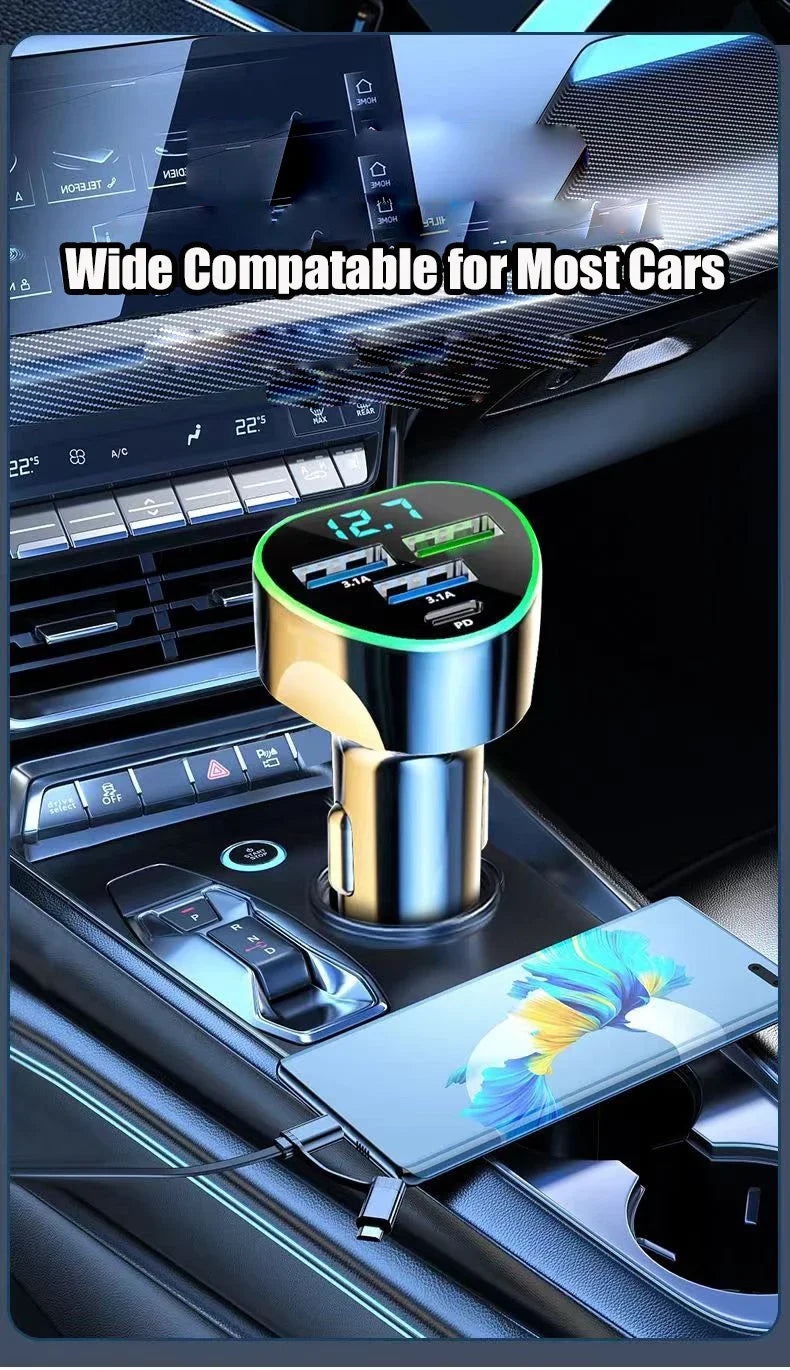 UYUXIO USB C Car Phone Charger Super Fast Charge in Car with LED Voltage Display for iPhone Samsung Huawei Oneplus Android Phone