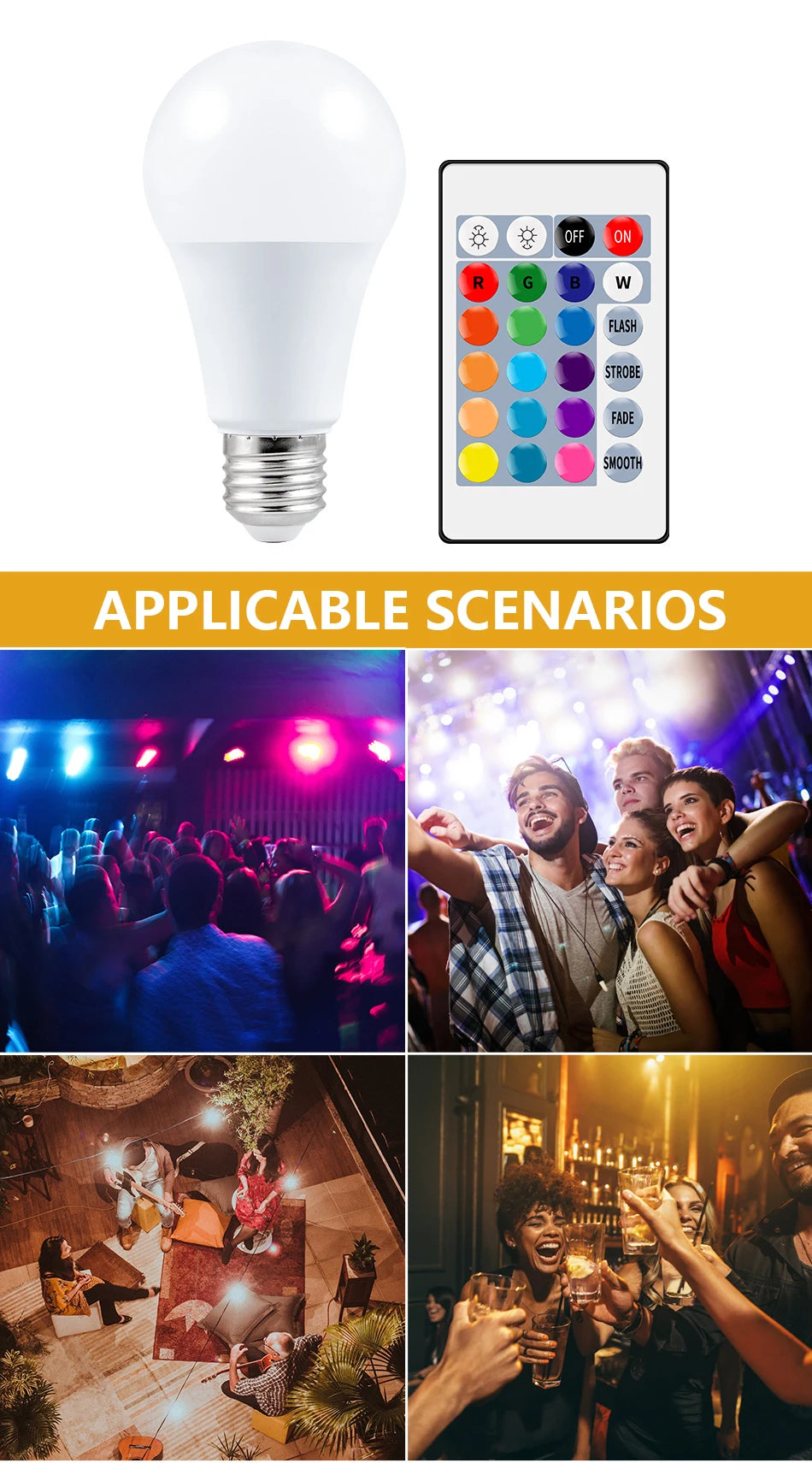 LED RGB Lamp Spotlight Bulb E27 E14 GU10 B22 AC120V 230V Bombillas LED 6W 10W IR Remote Control Led Smart RGBW Lamp Home Decor