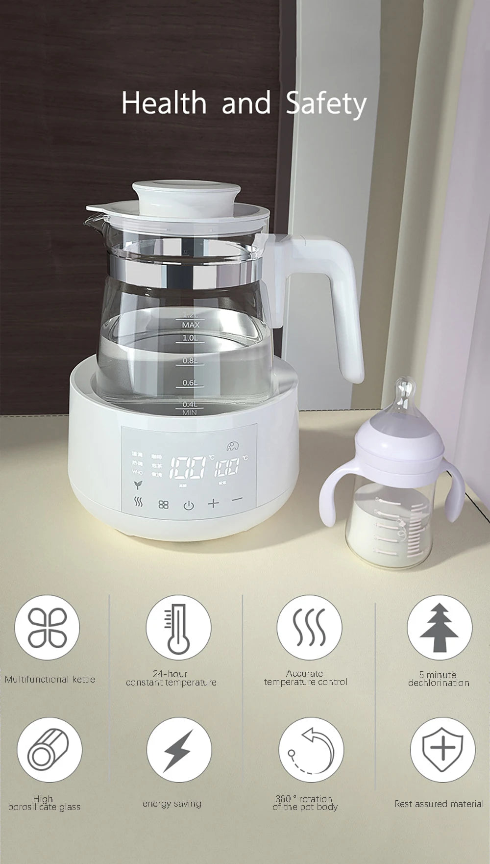 1.2L Electric Water Kettle Infant Thermostatic Milk Regulator Baby Kettle Keep Warm 24 Hours Smart Insulation Pot Milk Warmer