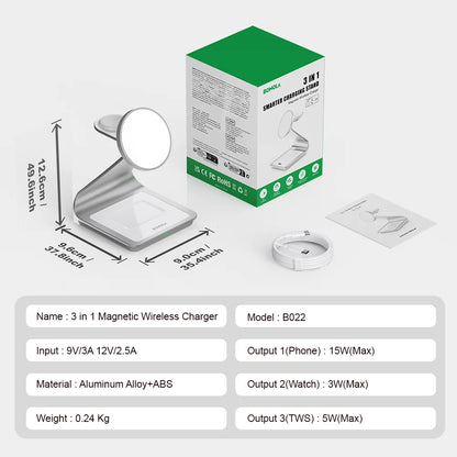 Bonola Magnetic 3 in 1 Wireless Charger for iPhone 16/15/13/14 Pro/12 30W Wireless Charging Station for Apple Watch/AirPods Pro