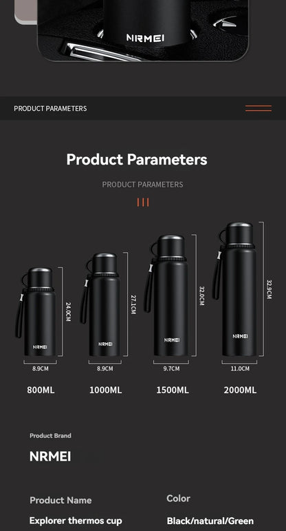 2L Thermos Insulated Water Bottle Hot Water Bottle Vacuum Flask Smart coffee drinkware cup Stainless Steel Double Wall Kettles