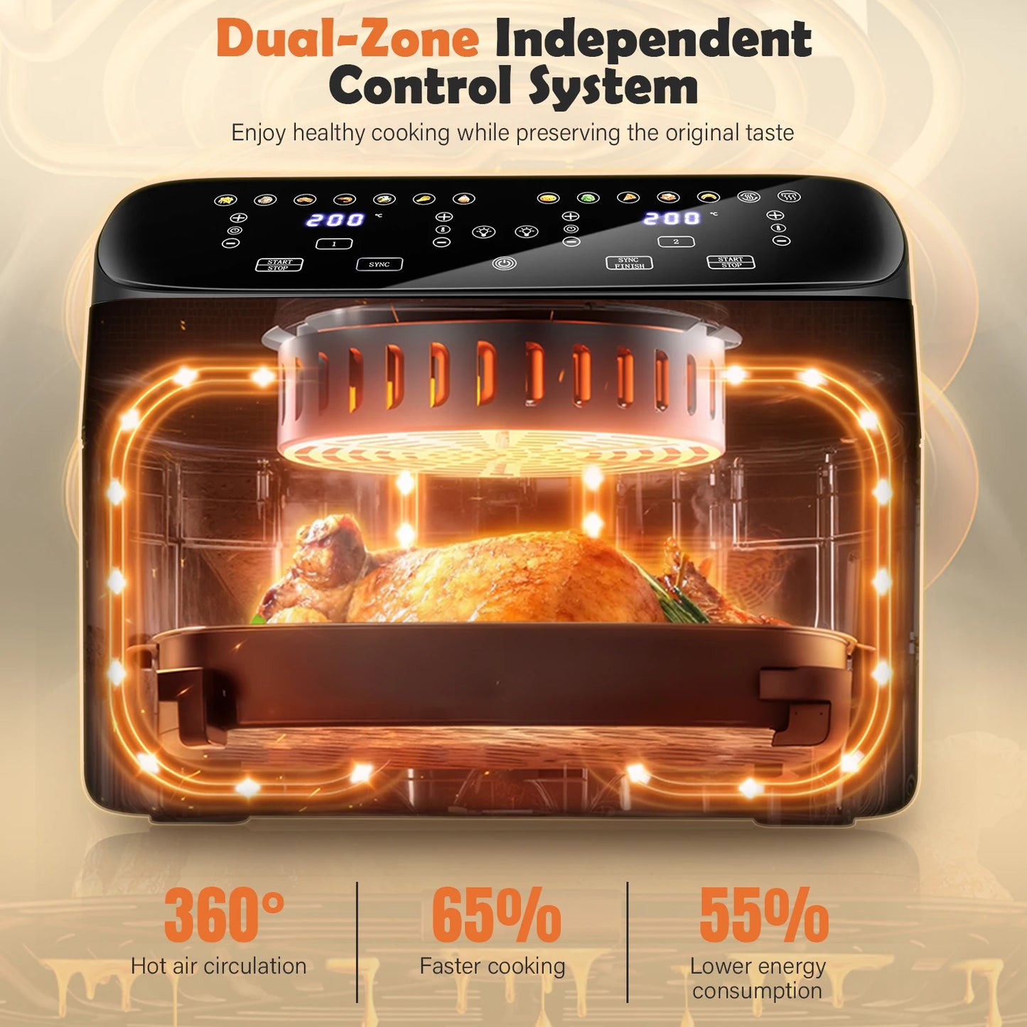 OYAJIA 10L Touch Screen Dual Basket Air Fryer with Viewable Window, 60 Min Timer, 80°C-200°C, 8 Preset Cooking Modes