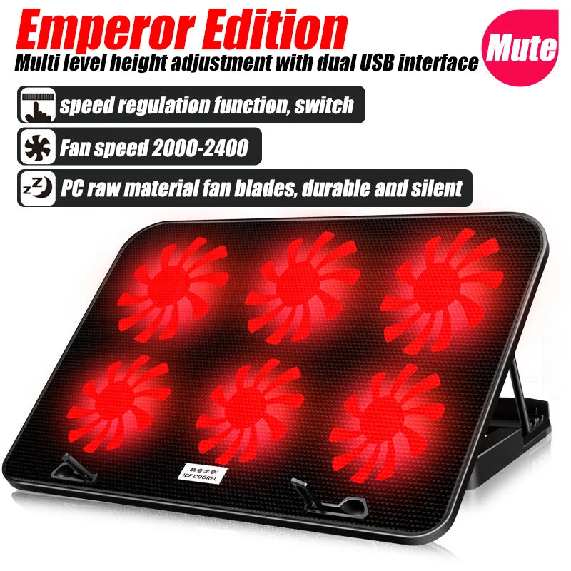 COOLCOLD A9 Gaming RGB Laptop Cooler 2 USB Ports 6 Fan Gaming Led Light Notebook Cooler For 13-18 Inch Stand For Laptop Macbook