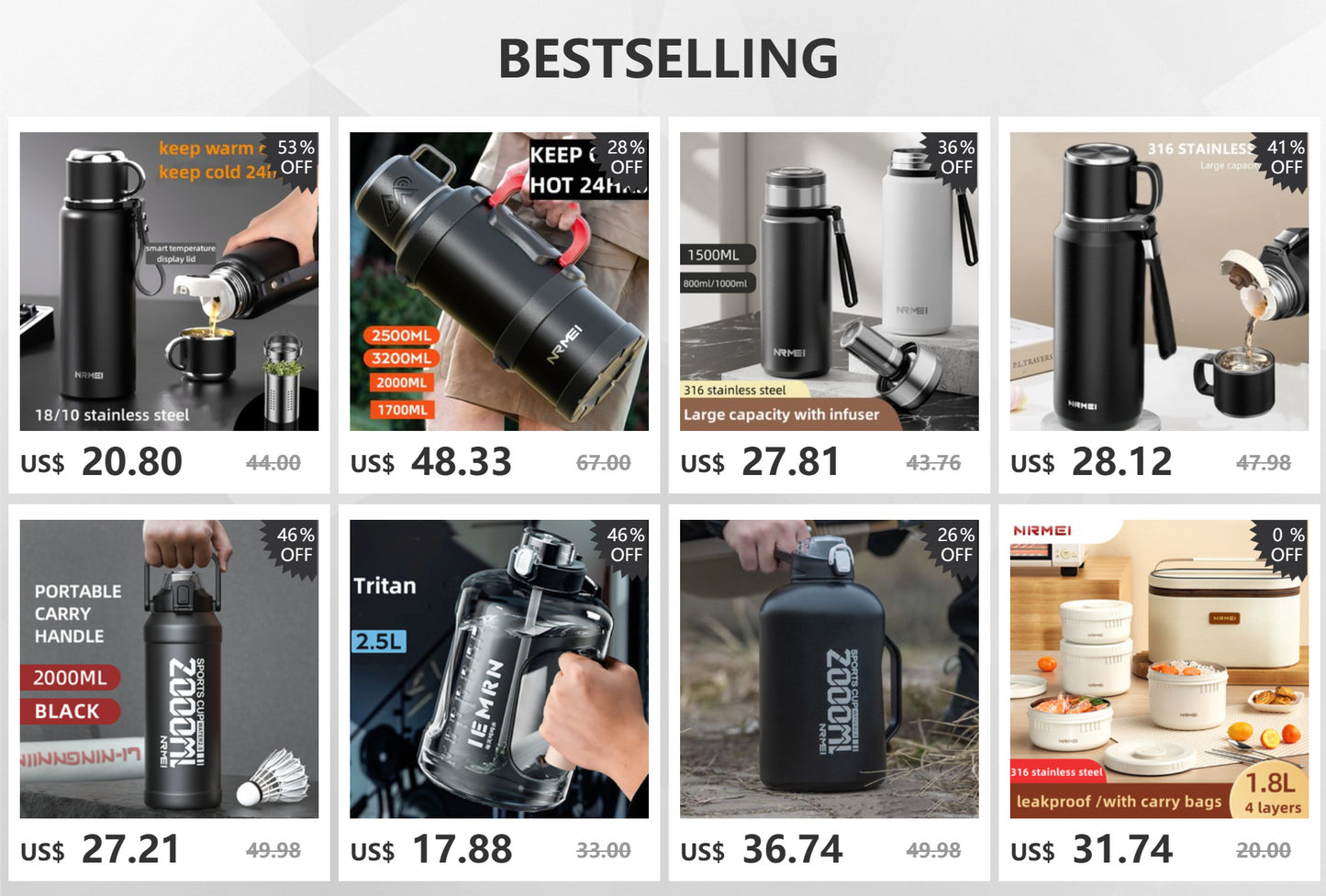 2L Thermos Insulated Water Bottle Hot Water Bottle Vacuum Flask Smart coffee drinkware cup Stainless Steel Double Wall Kettles