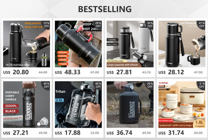 2L Thermos Insulated Water Bottle Hot Water Bottle Vacuum Flask Smart coffee drinkware cup Stainless Steel Double Wall Kettles