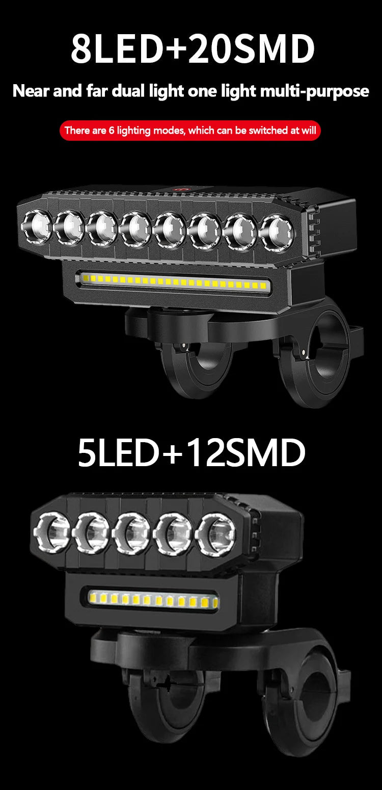 5/8 LED Bicycle Front Light USB Rechargeable 130dB Cycling Bike Horn Easy to Install 6 Modes Bicycle Bell Light