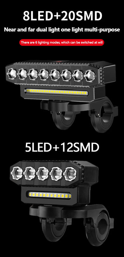 5/8 LED Bicycle Front Light USB Rechargeable 130dB Cycling Bike Horn Easy to Install 6 Modes Bicycle Bell Light