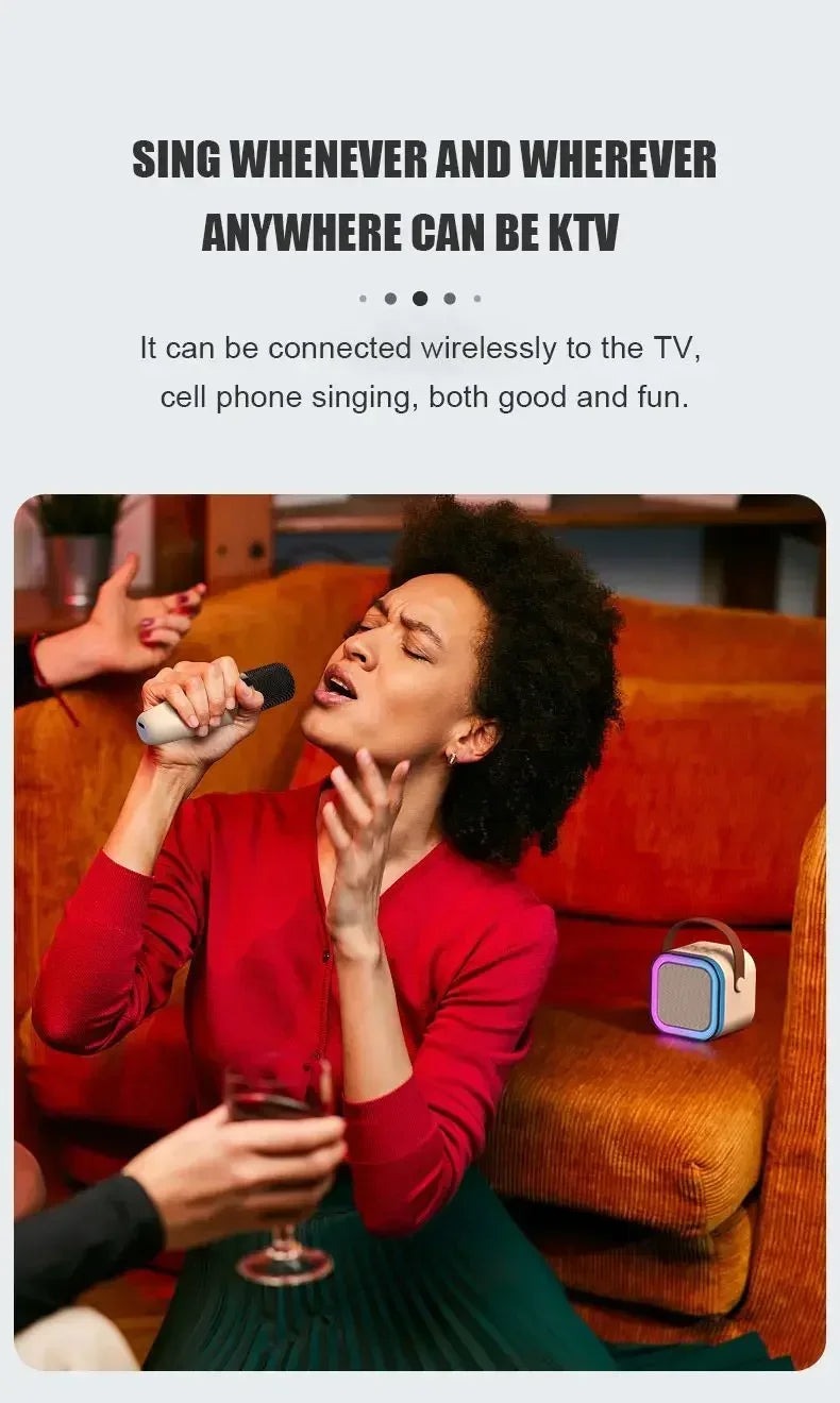 K12 Wireless Bluetooth Speaker with 2 Microphone RGB Portable Music Player Karaoke Machine for  Family Singing Children's Gifts