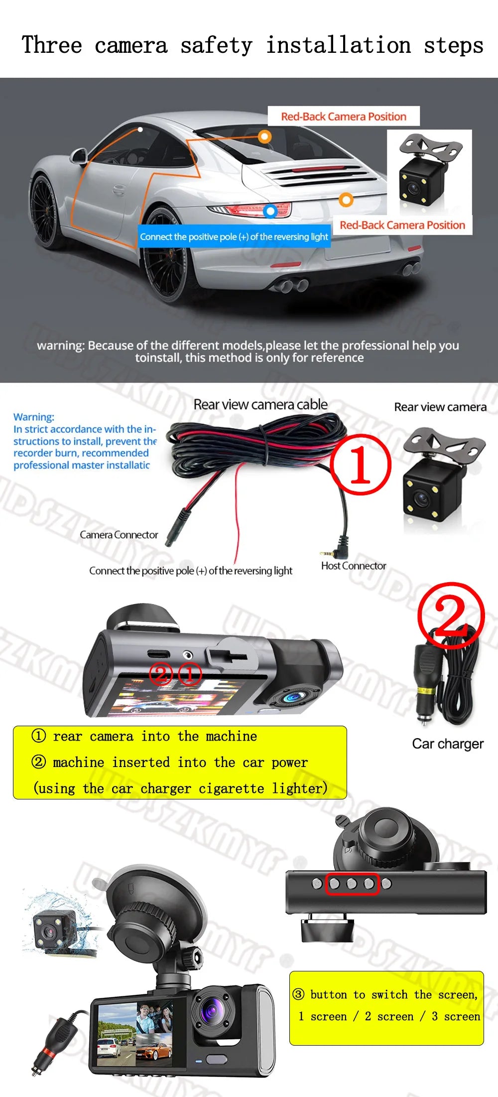 1080P Car Dvr 2/3 Camra Dash Cam for Cars Camera for Vehicle Recorder Video Front Optional Rear Camera  Night Vision Dashcam