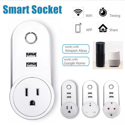 WiFi Smart Power Plug Adapter Electrical Outlet EU US AU UK GE Socket USB Time Remote Control by Smartlife App Alexa Google Home