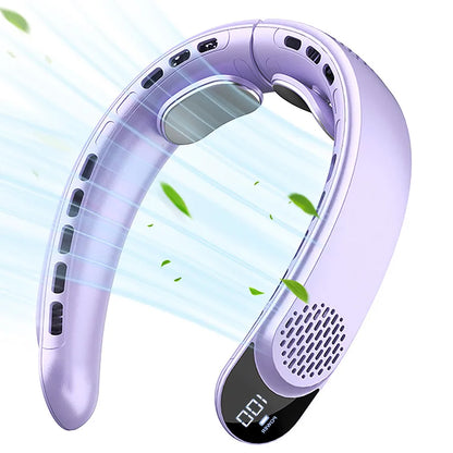 New Quad-Core USB Neck Fan Turbine Vaneless Design Easy Control 4000mAh Digital display for Outdoor Portable Fan Summer Gift