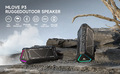 MLOVE P3 Outdoor Bluetooth Speaker, 40W Output Power Bluetooth 5.3 Speaker ,Stereo Sound IPX7 Waterproof,Micro SD Card,RGB Light