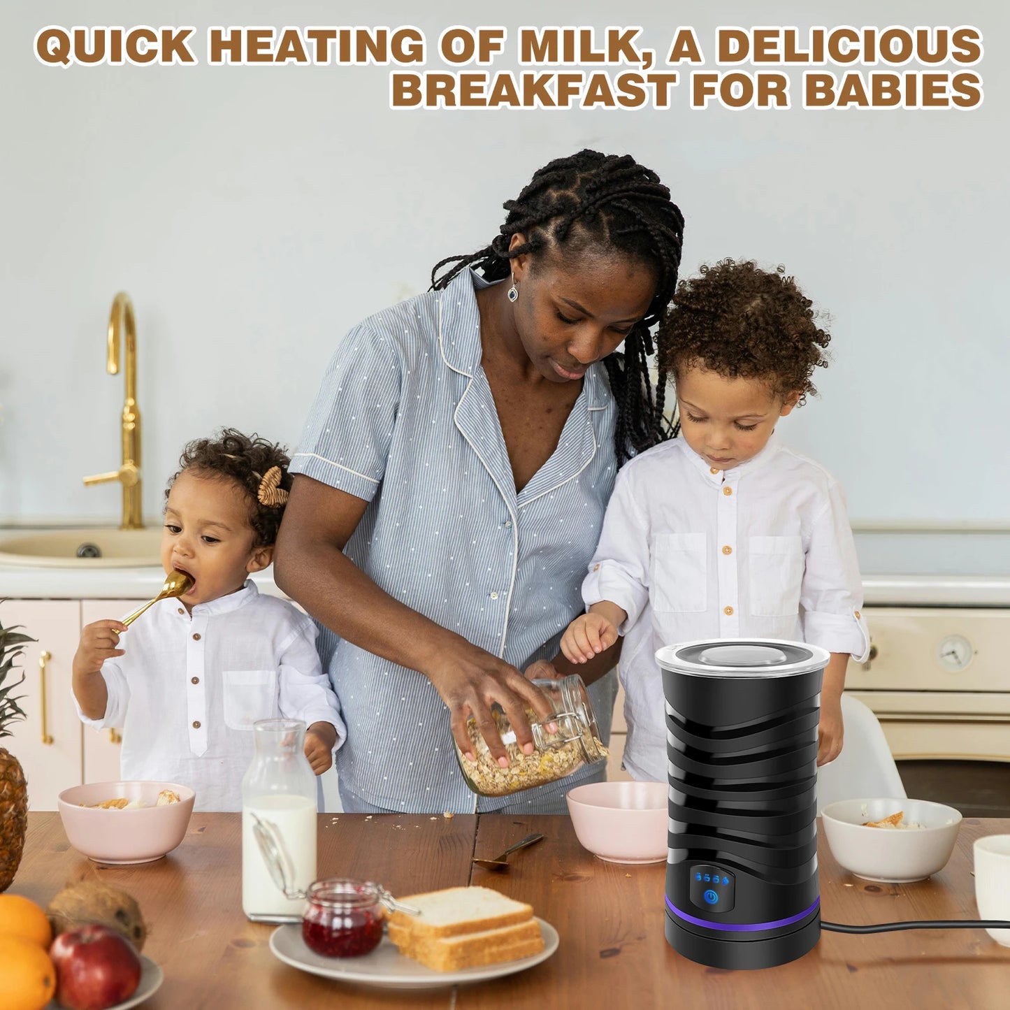 Milk Frother 4-in-1 Electric Milk Frother w/4 Modes Electric Milk Frother for Cappuccino, Latte, Mocha, Macchiato, Hot Chocolate