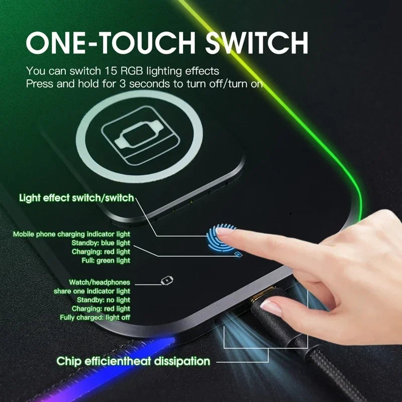 RGB Mouse Keyboard Pad with Wireless Charging Large Pads for Phone Gaming Mousepad Desktop PC Laptop Computer Desks Plate Mat
