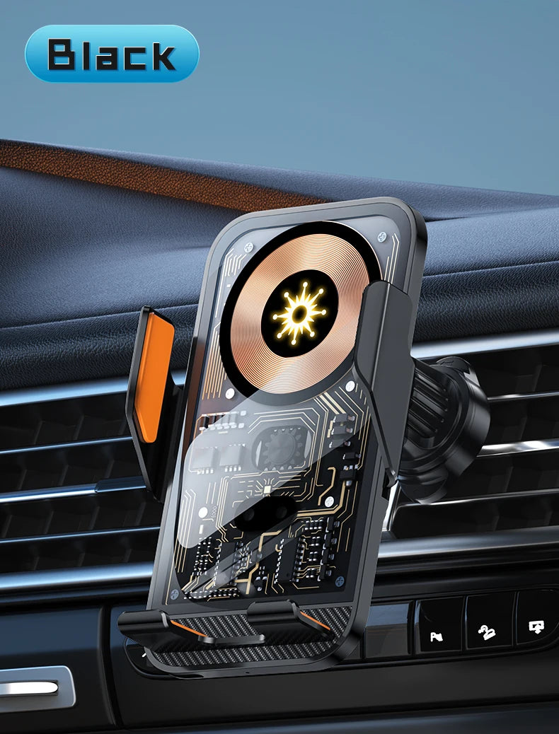 Universal Car Wireless Charging Mobile Phone Holder Air Outlet Navigation Bracket Transparent Vehicle Mount for Smartphones