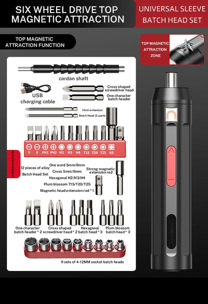 Electric Screwdriver Cordless, Rechargeable Power Screwdrivers Set, Automatic Home Repair USB Cable Tool Kit with LED Lights