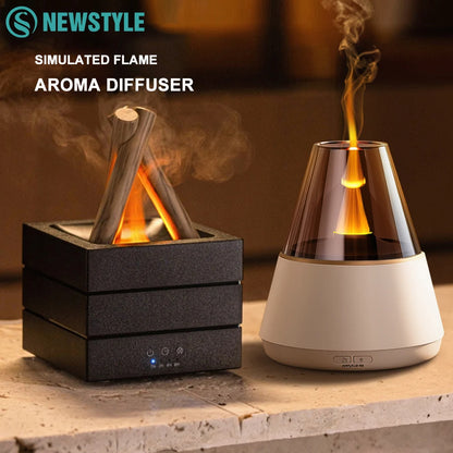 NEWSTYLE Simulated Flame Aroma Diffuser Bonfire Air Humidifier Ultrasonic Cool Mist Maker Fogger LED Essential Oil Lamp Diffuser