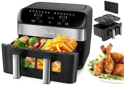 OYAJIA 10L Touch Screen Dual Basket Air Fryer with Viewable Window, 60 Min Timer, 80°C-200°C, 8 Preset Cooking Modes