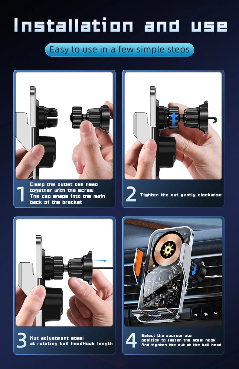 Universal Car Wireless Charging Mobile Phone Holder Air Outlet Navigation Bracket Transparent Vehicle Mount for Smartphones