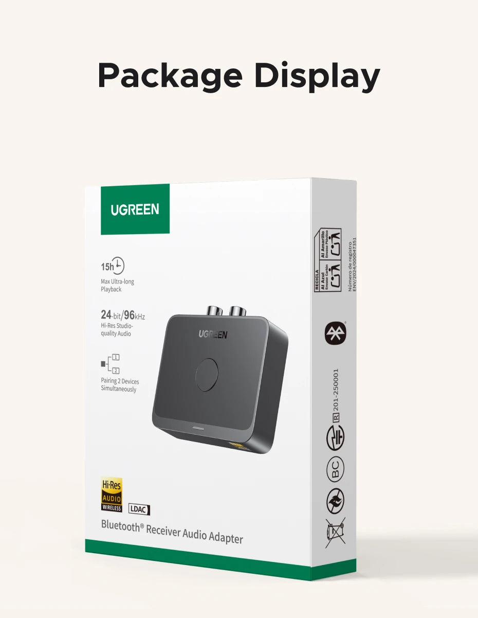 UGREEN AUX Bluetooth Receiver LDAC AAC Hi-Fi 3.5mm Jack 2RCA RCA Audio Bluetooth 6.0 Adapter Receivers 15h For Car Speaker PC