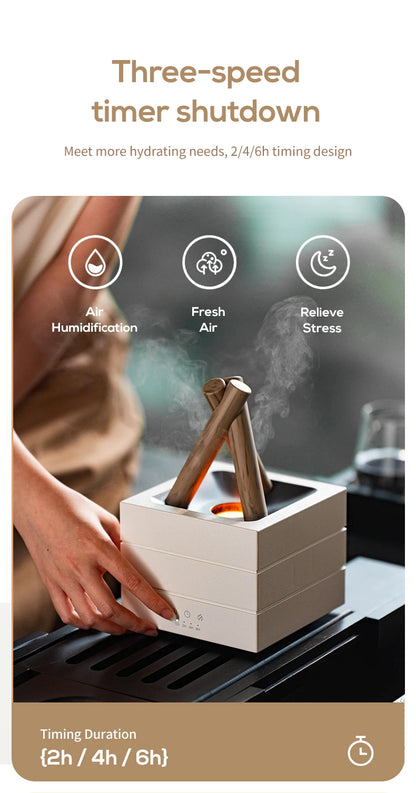 NEWSTYLE Simulated Flame Aroma Diffuser Bonfire Air Humidifier Ultrasonic Cool Mist Maker Fogger LED Essential Oil Lamp Diffuser