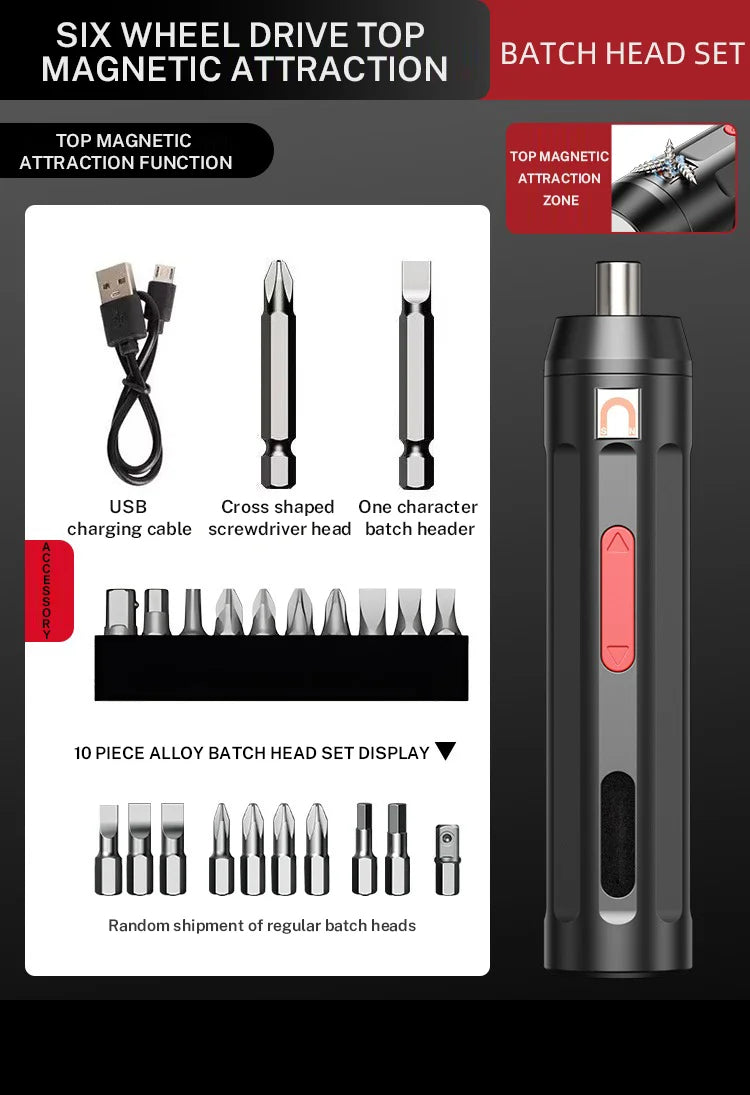 Electric Screwdriver Cordless, Rechargeable Power Screwdrivers Set, Automatic Home Repair USB Cable Tool Kit with LED Lights