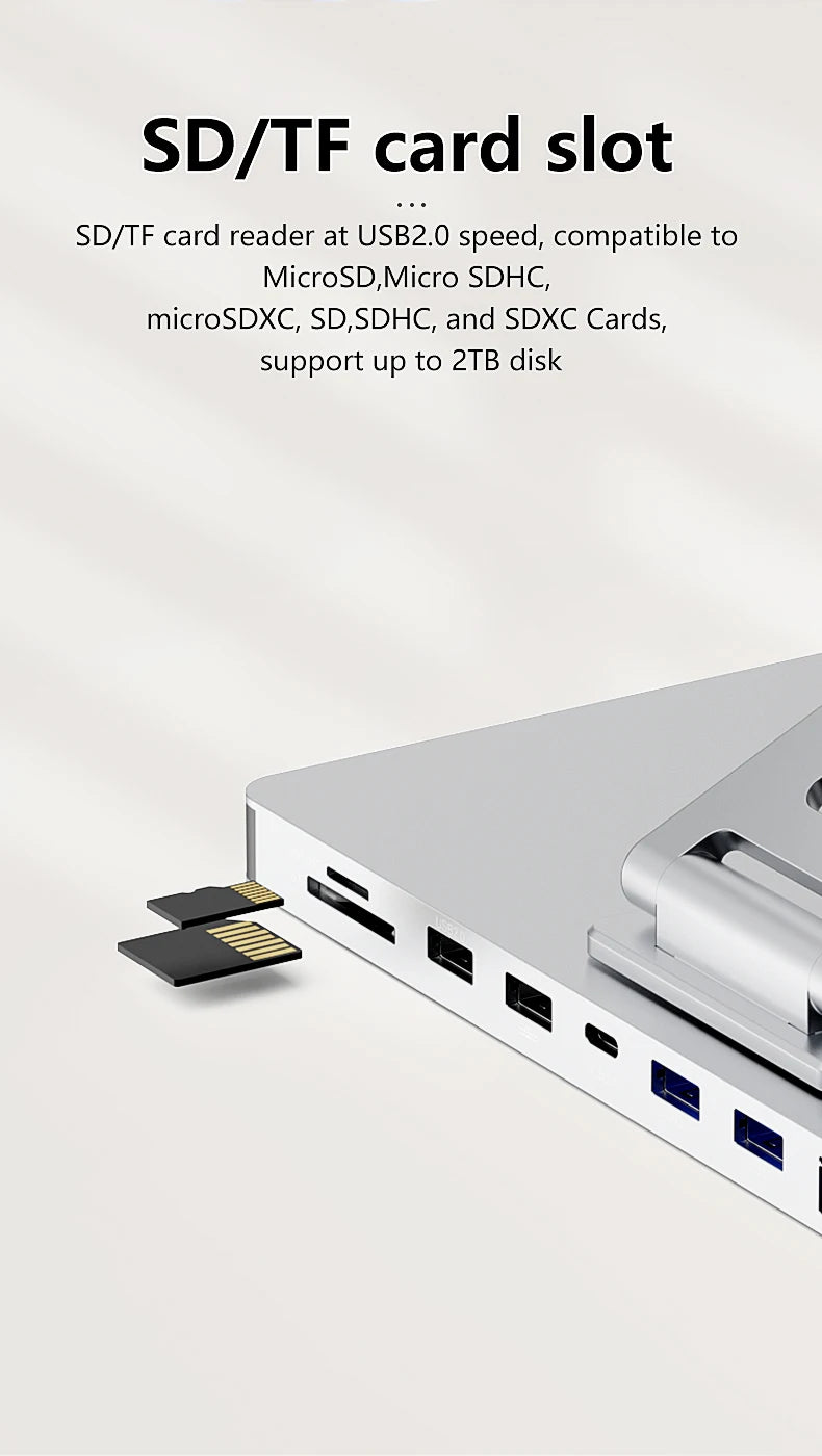 Blueendless Aluminum ipad Holder 10 in 1 docking C hub 4K 60Hz Type C Adapter USB3.0 5Gbps 100W PD Charger For Laptop desktop