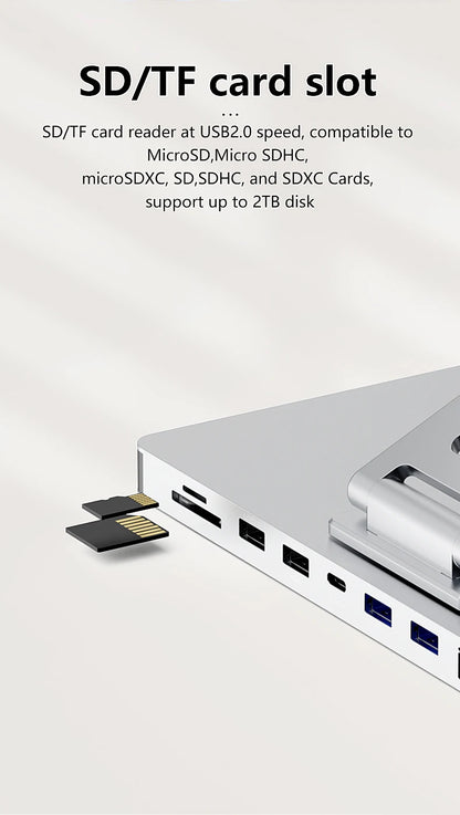 Blueendless Aluminum ipad Holder 10 in 1 docking C hub 4K 60Hz Type C Adapter USB3.0 5Gbps 100W PD Charger For Laptop desktop