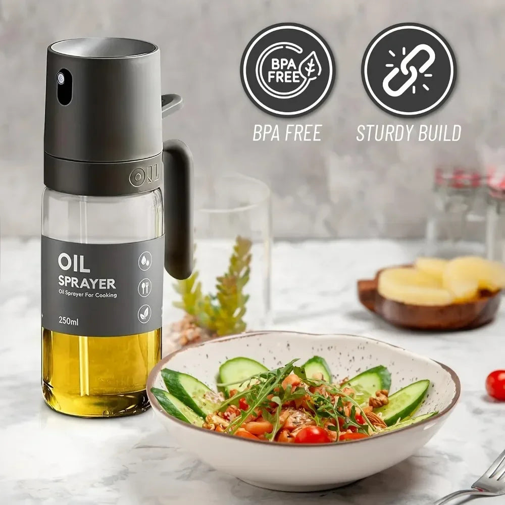 250ML Oil Sprayer High Borosilicate Glass BPA Free Cooking Oil Mister Olive Oil Sprayer for Air Fryer Salad BBQ Kitchen Gadget