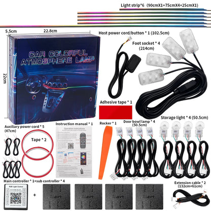 18 in 1 Dual Zone Symphony Streamer Car Ambient Light Interior LED Full Color RGB Neon Acrylic Strip Atmosphere Lighting Kit App