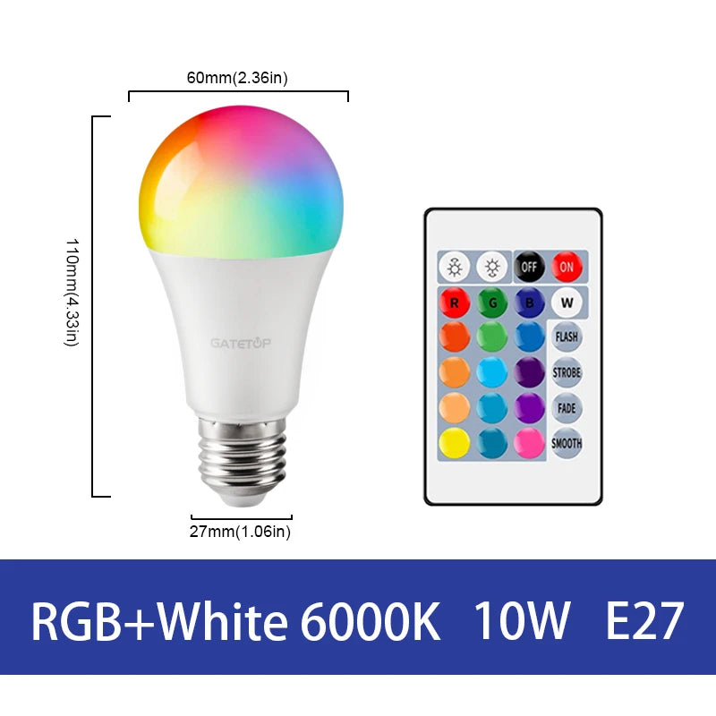 LED RGB Lamp Spotlight Bulb E27 E14 GU10 B22 AC120V 230V Bombillas LED 6W 10W IR Remote Control Led Smart RGBW Lamp Home Decor