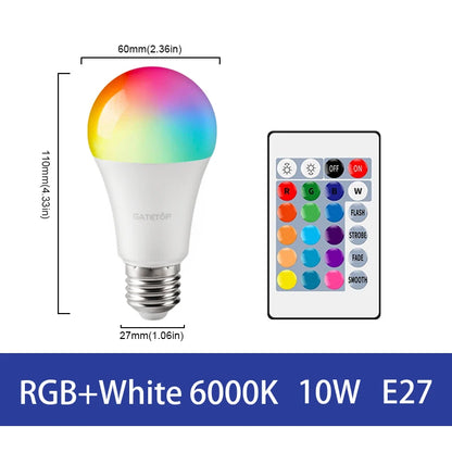LED RGB Lamp Spotlight Bulb E27 E14 GU10 B22 AC120V 230V Bombillas LED 6W 10W IR Remote Control Led Smart RGBW Lamp Home Decor