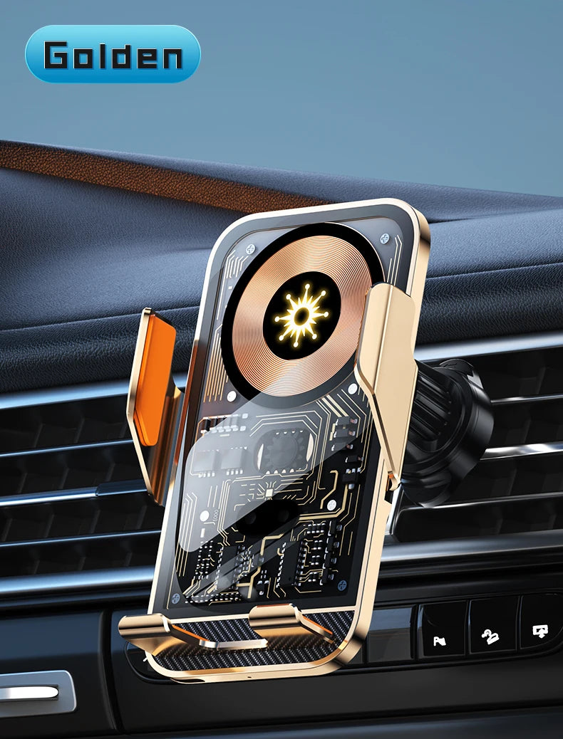 Universal Car Wireless Charging Mobile Phone Holder Air Outlet Navigation Bracket Transparent Vehicle Mount for Smartphones